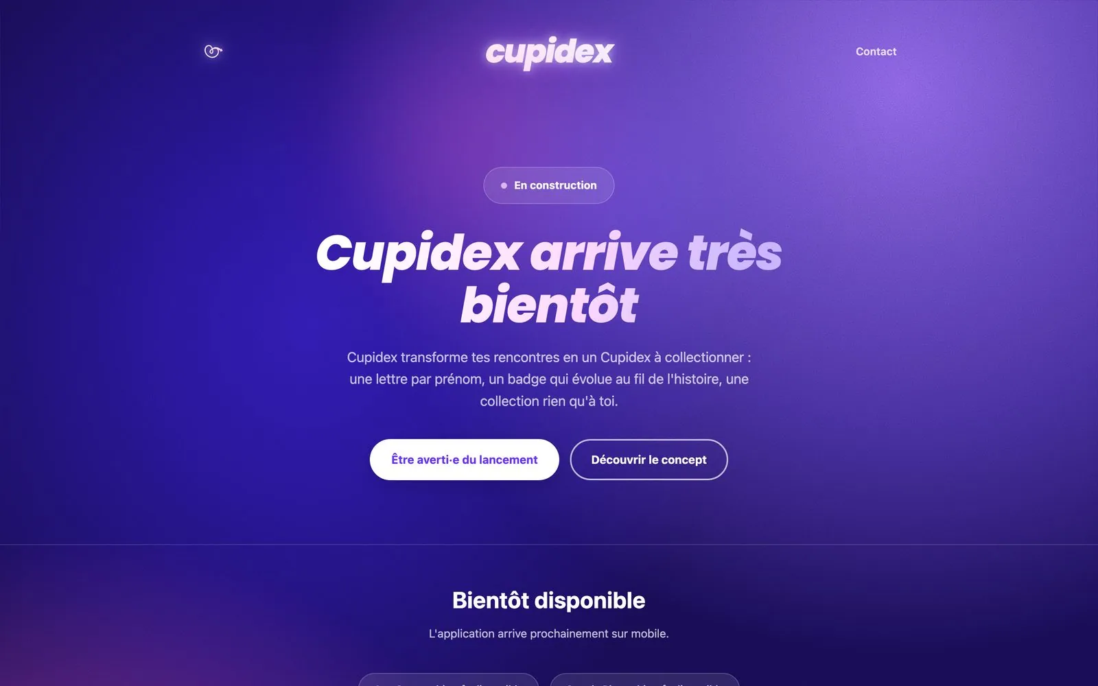 Site de lancement Cupidex, capture d'écran